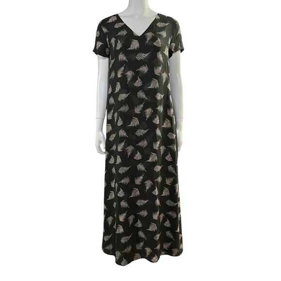 Laura Ashley Vintage Silk Dress Green Leaf Print Short Sleeve Size 12 - Picture 9 of 10